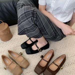 DouDou Women's Mary Jane Shoes 2024 Spring Low Heel Square Toe Slip-On Flats