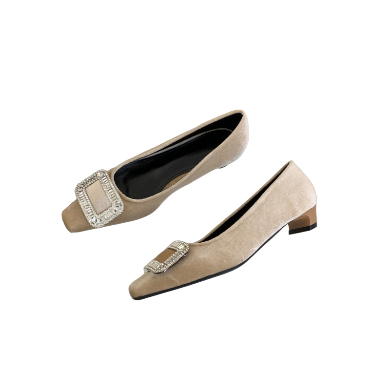 French Square Toe Chunky Heel Rhinestone Slip-On Shoes for Women 2025 Autumn Trendy Low Heel Lazy Shoes - Image 5