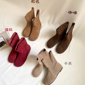 Korean Style Flat Round Toe Ankle Boots Women 2024 Autumn Winter New Fashion Versatile Martin Boots