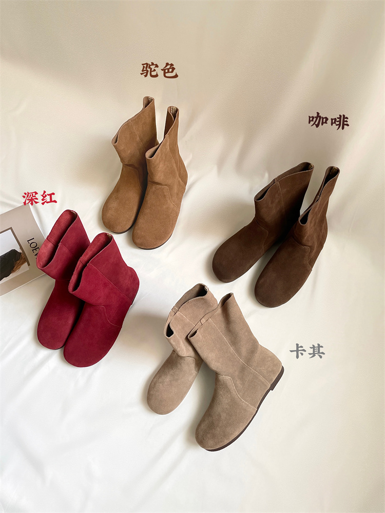 Korean Style Flat Round Toe Ankle Boots Women 2024 Autumn Winter New Fashion Versatile Martin Boots