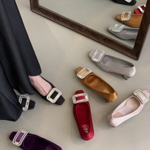 Rhinestone Height Increasing Black Flat Shoes for Women 2025 New Spring Autumn Small Size Chunky Heel High Heel Shoes