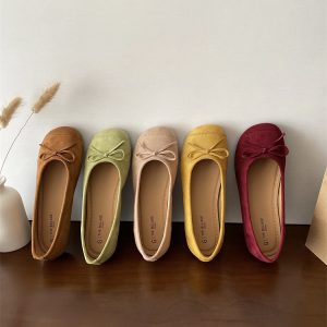2025 New Flat Ballet Flats Women Round Toe Suede Shoes