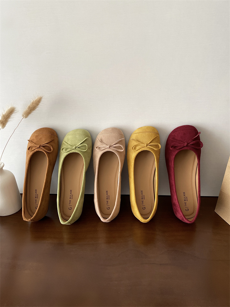 2025 New Flat Ballet Flats Women Round Toe Suede Shoes