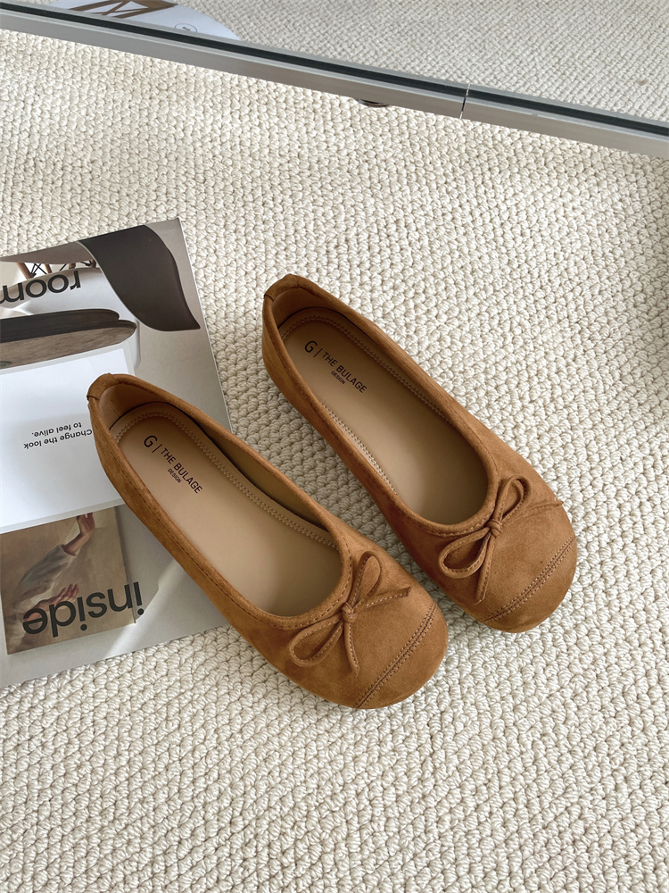 2025 New Flat Ballet Flats Women Round Toe Suede Shoes - Image 2