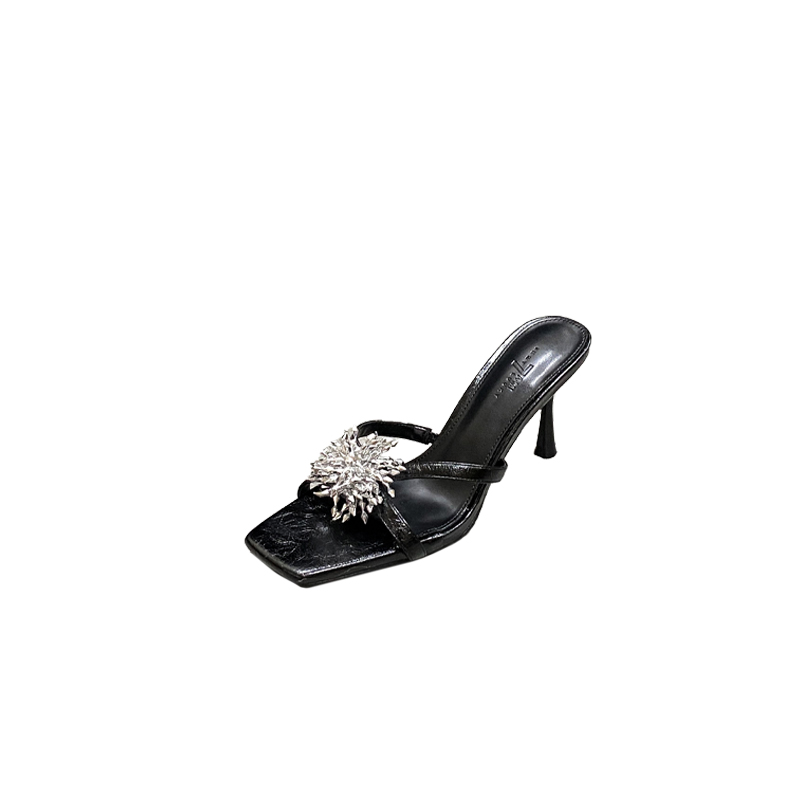 2025 New Square Toe Thin High Heel Elegant Slim French Sexy Open Toe Women Slippers - Image 5