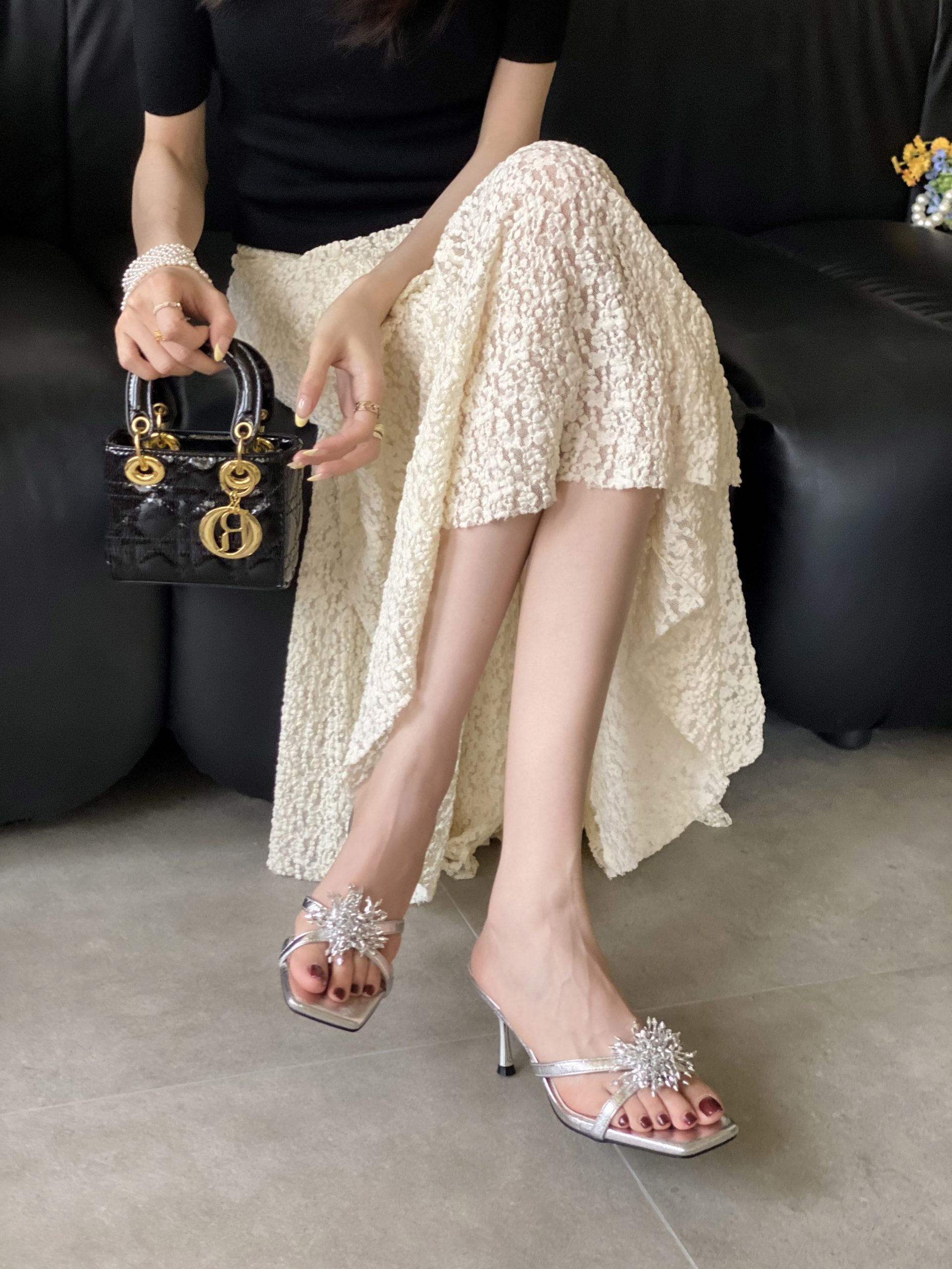 2025 New Square Toe Thin High Heel Elegant Slim French Sexy Open Toe Women Slippers - Image 2