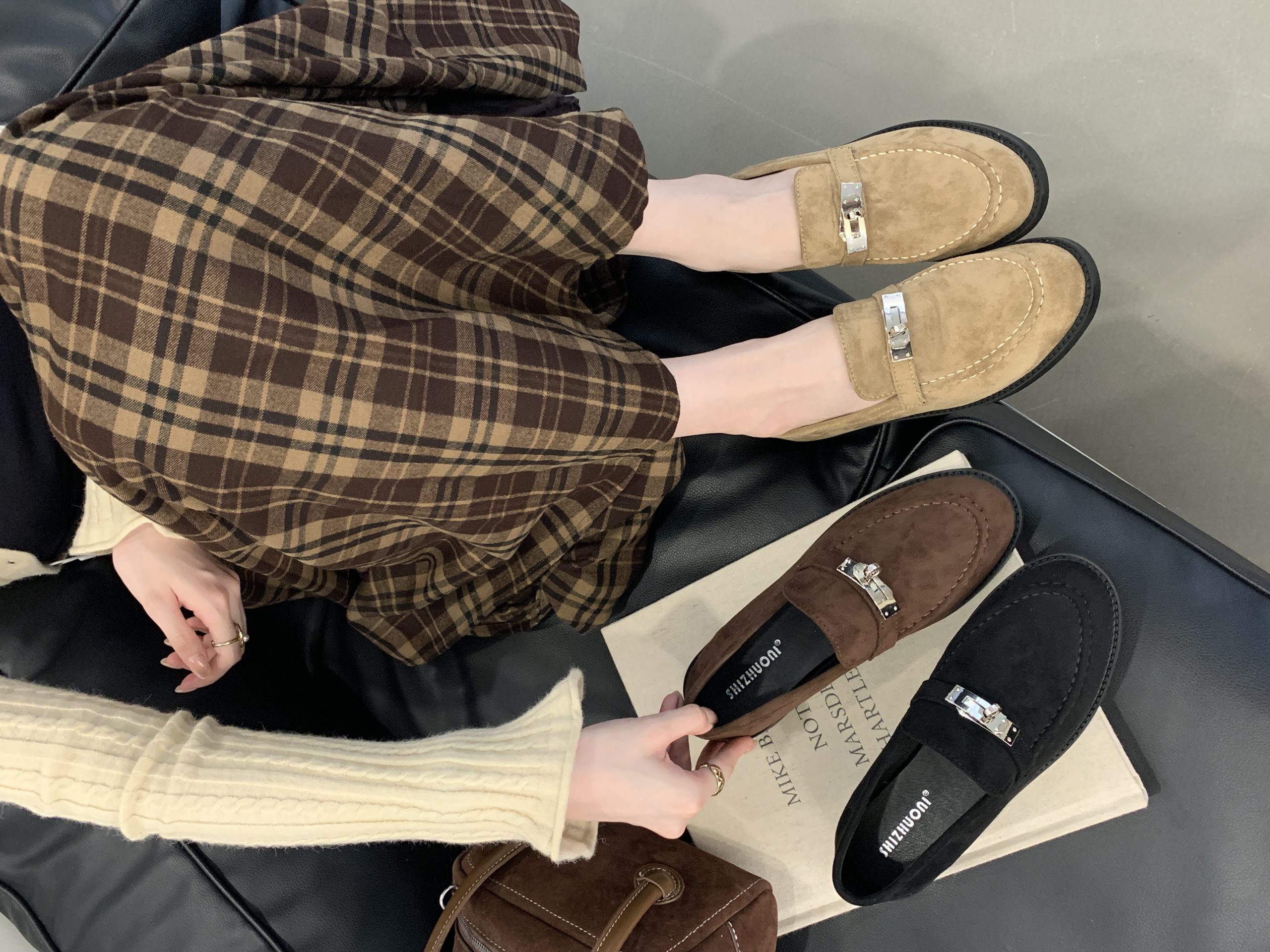 2025 Autumn New Suede Loafer Shoes for Women British Style Casual Slip-On Flat Shoes