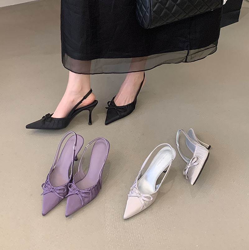 2026 Spring Women's Pointed Toe Slingback High Heel Shoes with Bow - Image 2
