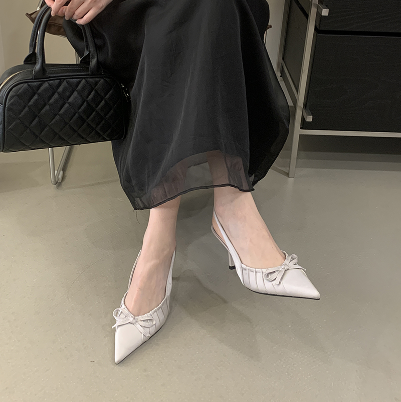 2026 Spring Women's Pointed Toe Slingback High Heel Shoes with Bow - Image 4