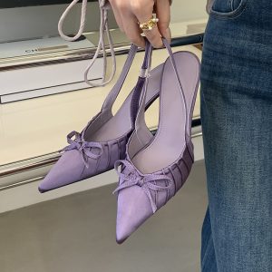 2026 Spring Women's Pointed Toe Slingback High Heel Shoes with Bow