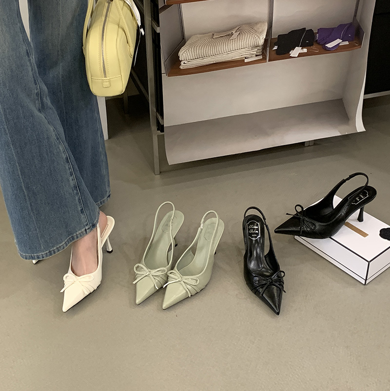 Hong Kong Style Satin Pointed Toe Stiletto Heel Low Cut Women's Shoes 2026 Spring Summer New Fashion Versatile Backless Sandals - Image 3