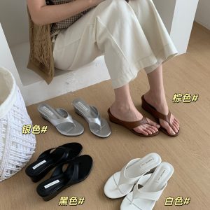 Korean Style Summer New Simple Toe Separator High Heel Wedge Slippers Women's Elevating Casual Sandals