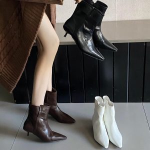 2026 Autumn Winter New Pointed Toe Low Heel Slim French Fashion Sexy Women's Short Boots - Style 7691cb