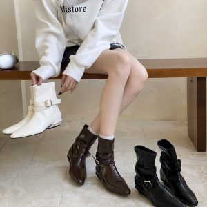2026 Autumn Winter New Pointed Toe Chunky Heel Low Heel Elegant Slim French Fashion Sexy Women's Short Boots