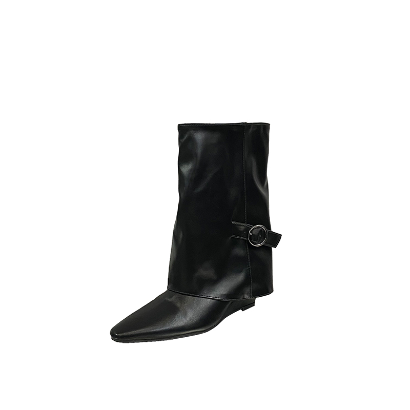 2026 Autumn Winter New Pointed Toe Wedge Heel High Flat Slim French Fashion Sexy Beauty Women's Net Red Short Boots - Image 5